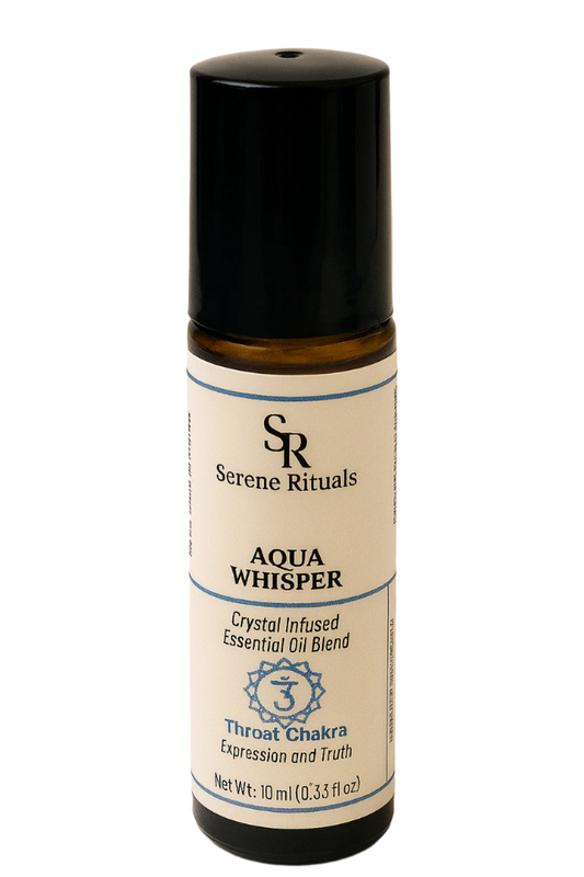 Serene Rituals Aqua Whisper essential oil blend bottle on a beige background