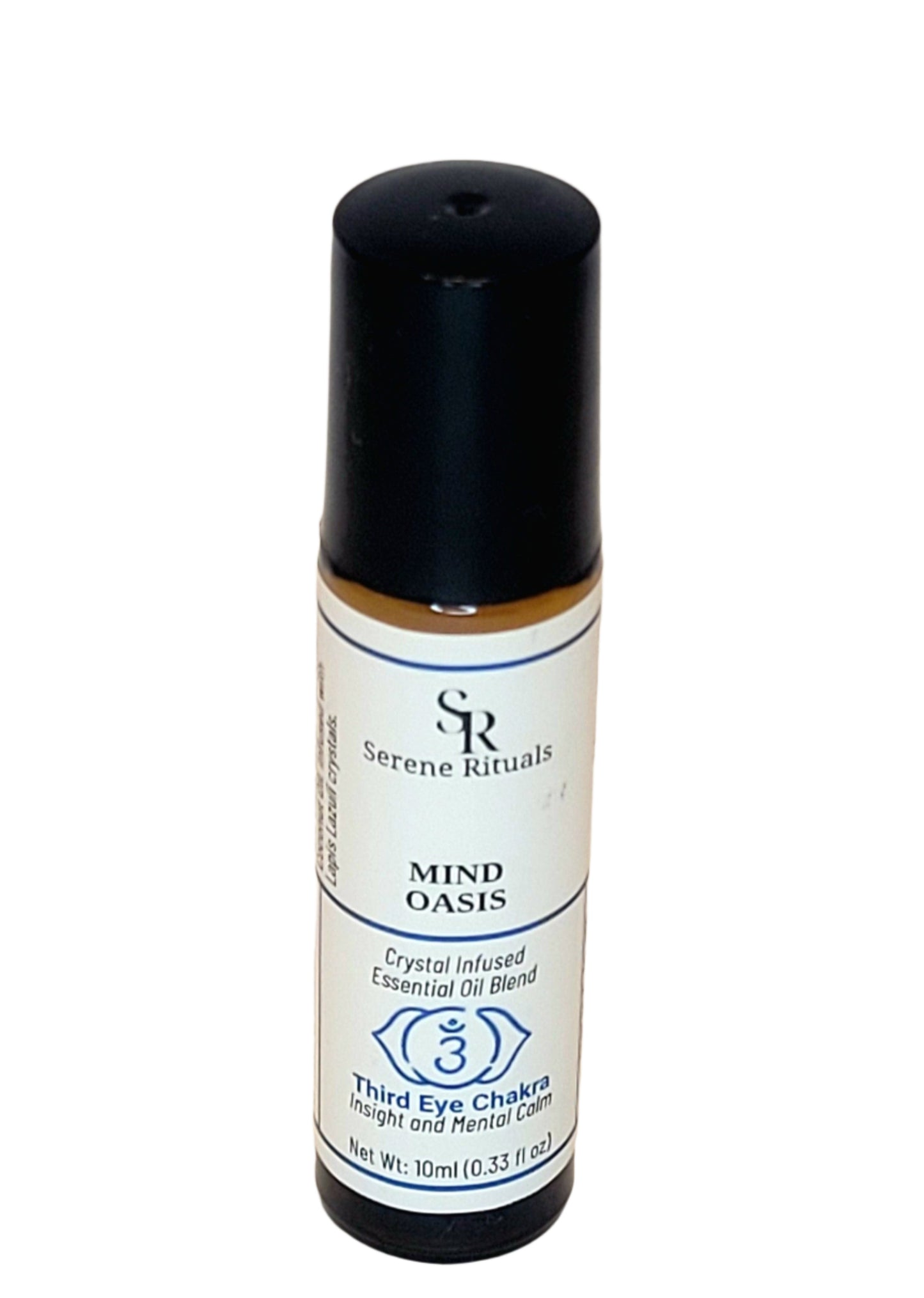 Serene Rituals Mind Oasis crystal-infused oil roll-on bottle on a white background