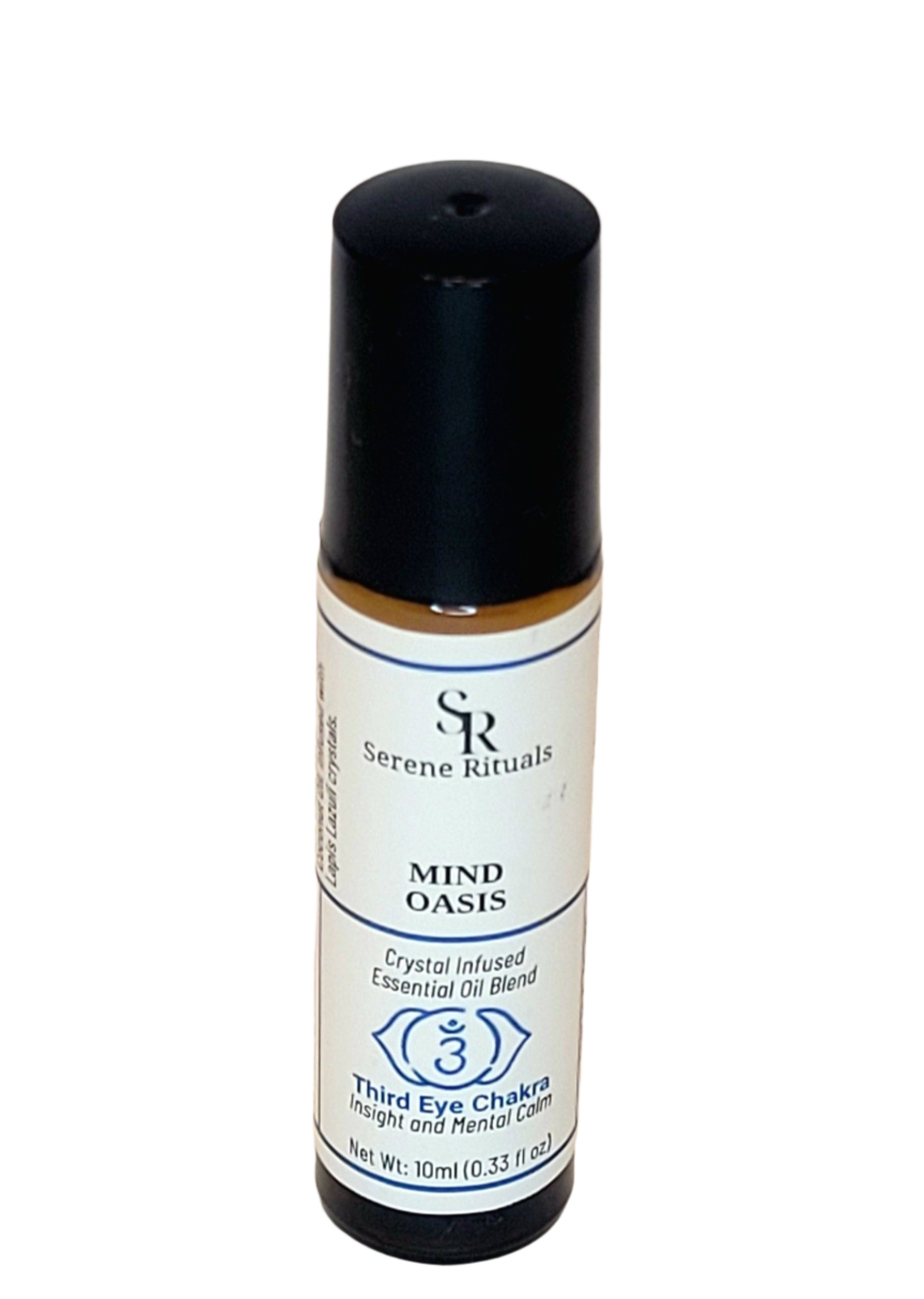Serene Rituals Mind Oasis crystal-infused oil roll-on bottle on a white background