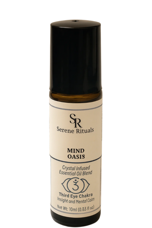 Serene Rituals Mind Oasis essential oil blend bottle on a white background