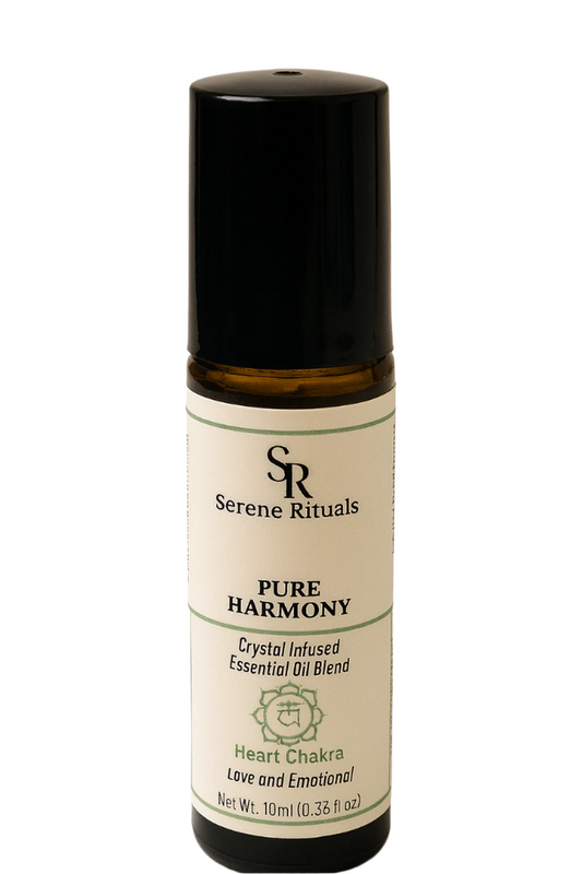 Serene Rituals Pure Harmony essential oil blend bottle on a beige background