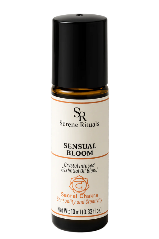 Serene Rituals Sensual Bloom essential oil blend bottle on a white background