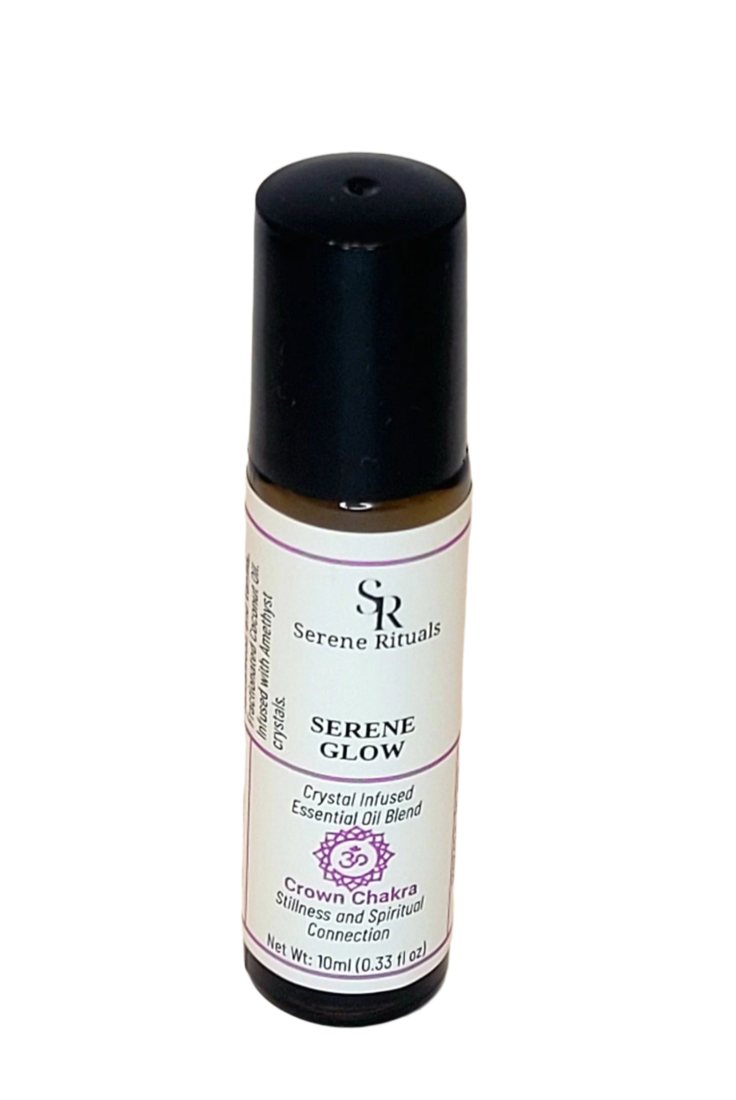 Serene Rituals Serene Glow essential oil roll-on bottle on a light beige background