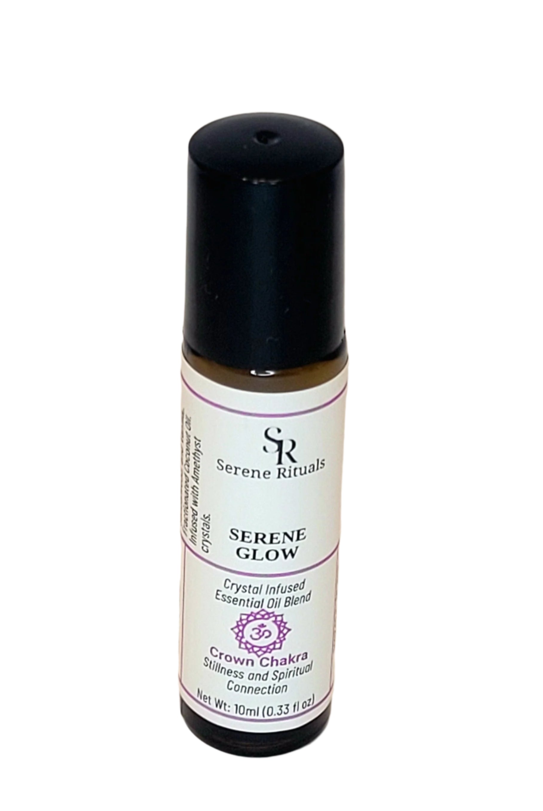 Serene Rituals Serene Glow essential oil roll-on bottle on a light beige background